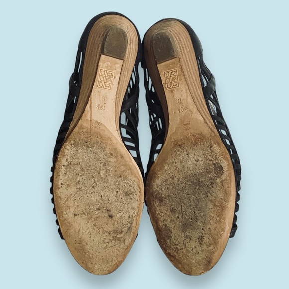 Sigerson Morrison Belle Black Leather Strappy Open Toe Low Wedge SZ 10.5 - Picture 7 of 10